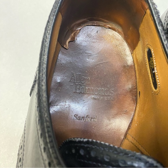 Allen Edmonds Men’s Sanford Dress Shoes Size 10 Leather Italy Black Heel Plates - Picture 6 of 14